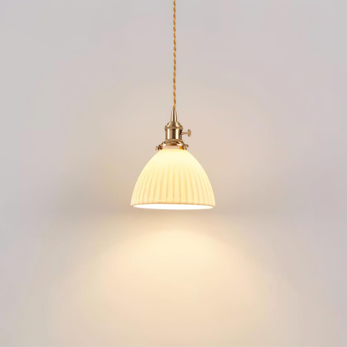 Brass Pleated Ceramic Pendant Lamp - Cueteks
