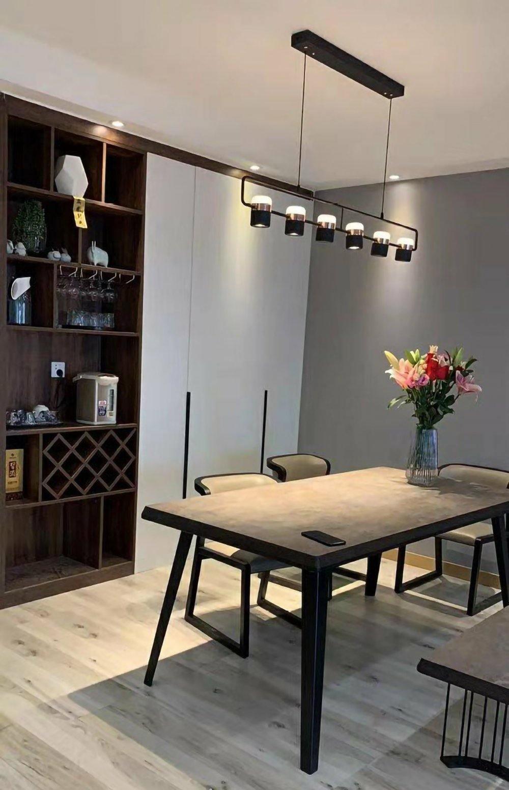 Adjustable LED pendant light with an open geometric frame