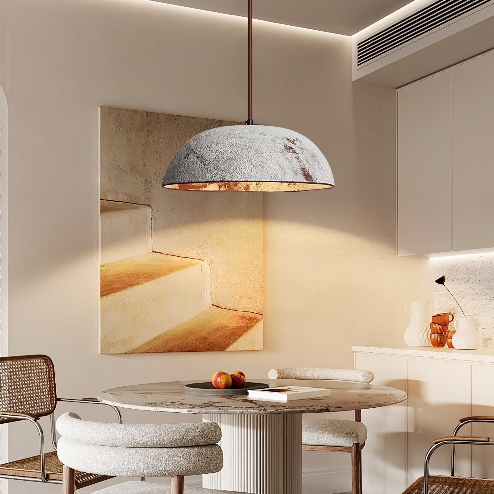 Pale textured dome above a round table