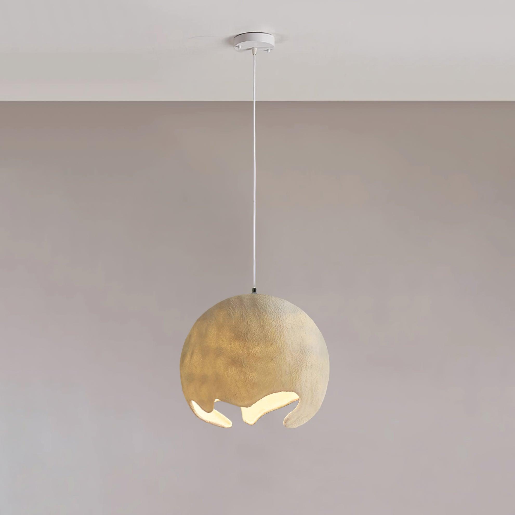 Large beige textured globe with a wavy opening and pale suspension