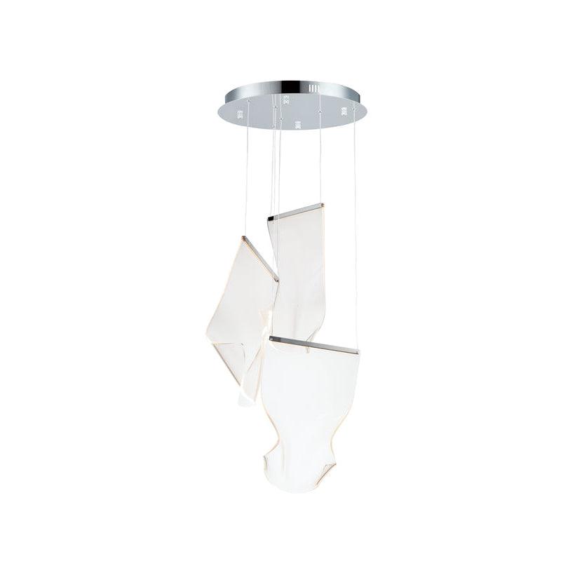 Three transparent acrylic waves suspended below a silver-coloured round canopy