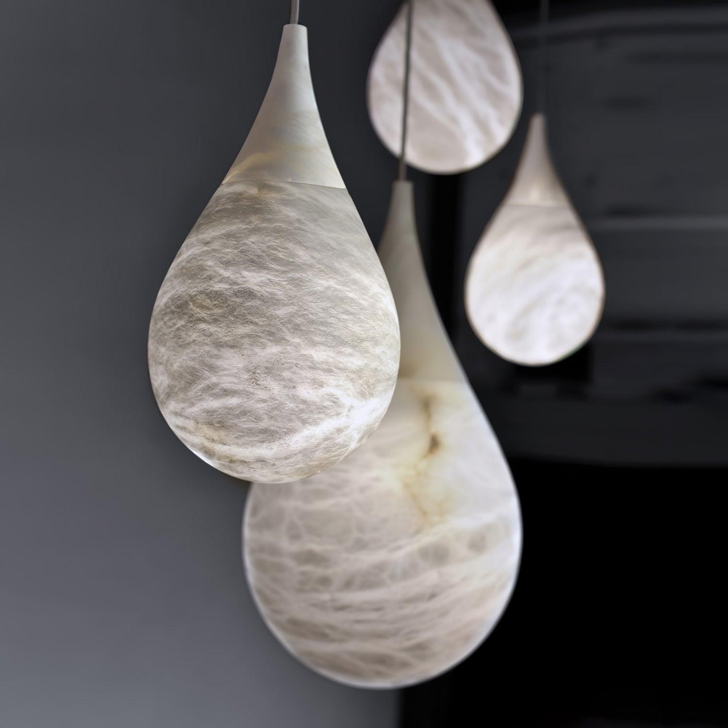 Close grouping of veined marble droplet lights