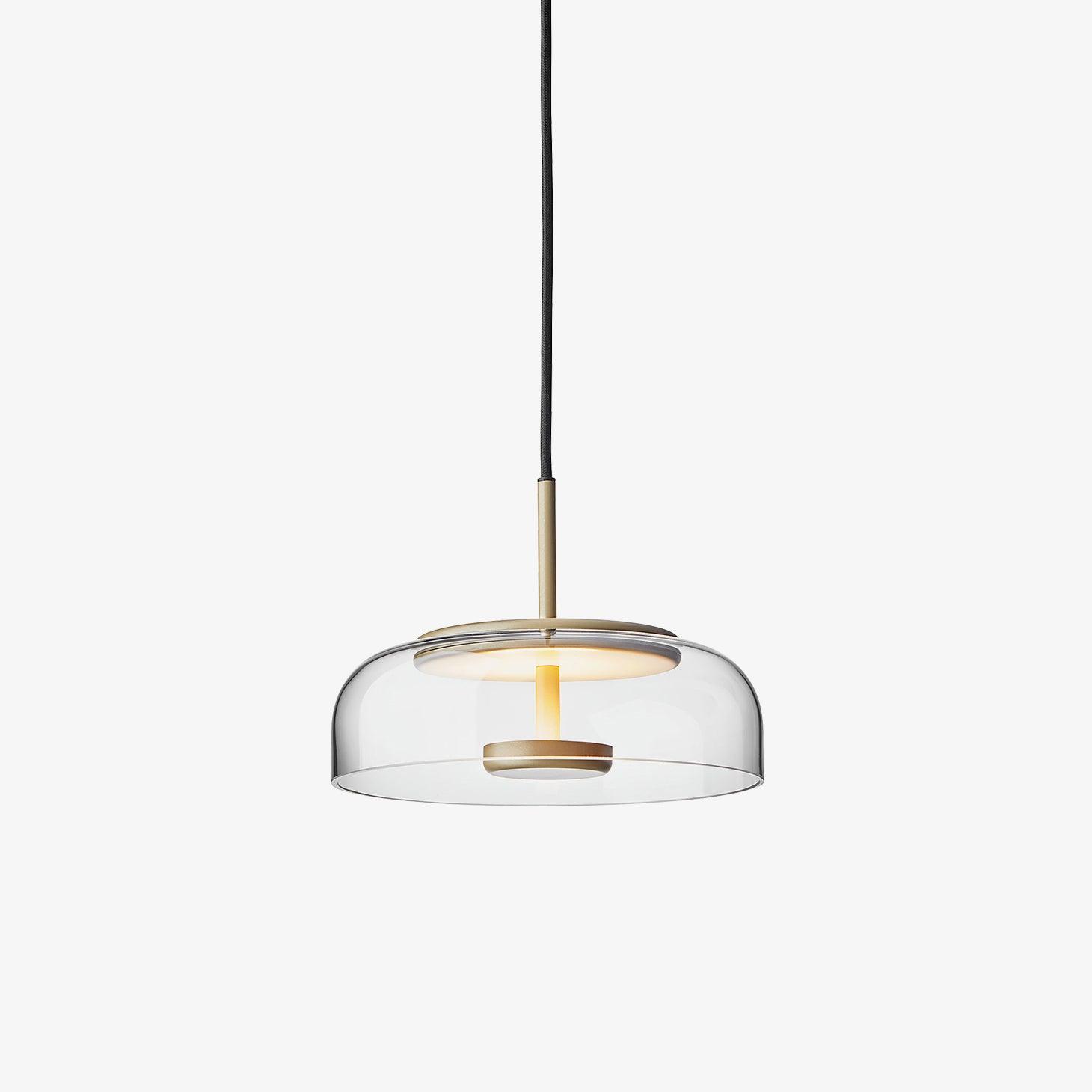 Blossi pendant light with a glass dome and circular inner metal elements