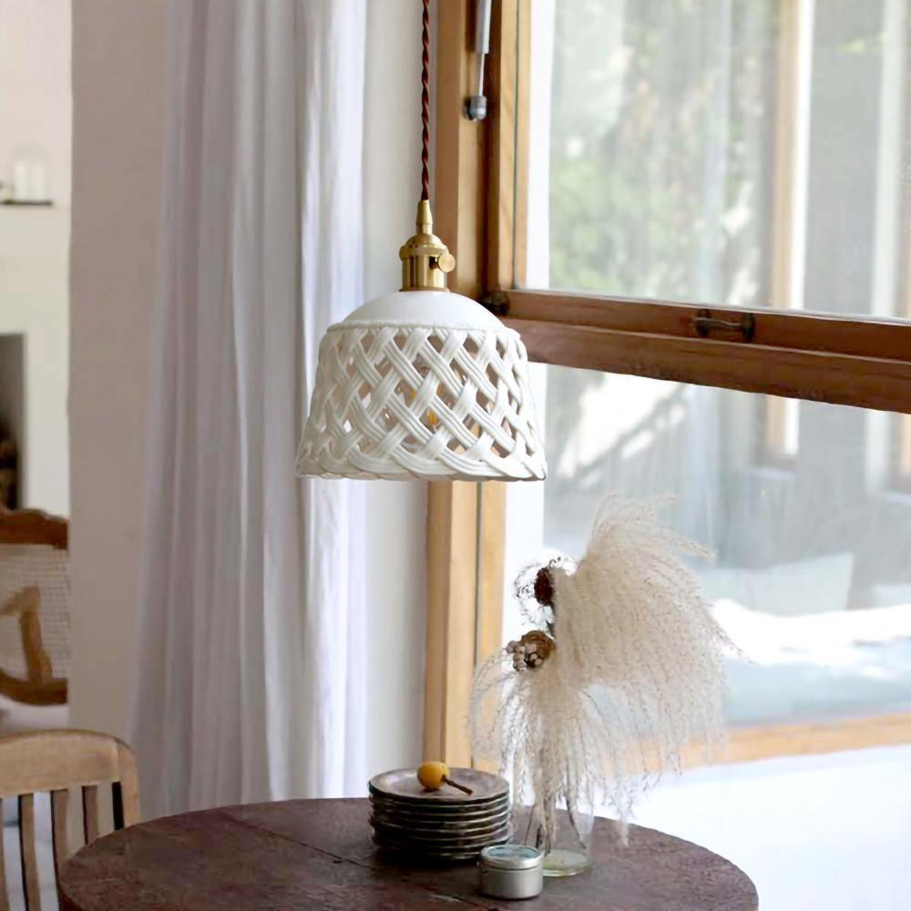 Openwork Ceramic Pendant Lamp - Cueteks
