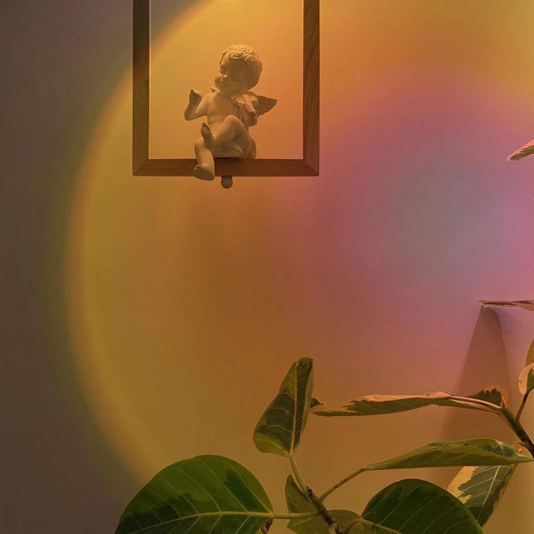 Winged cherub figure in a warm-lit arch