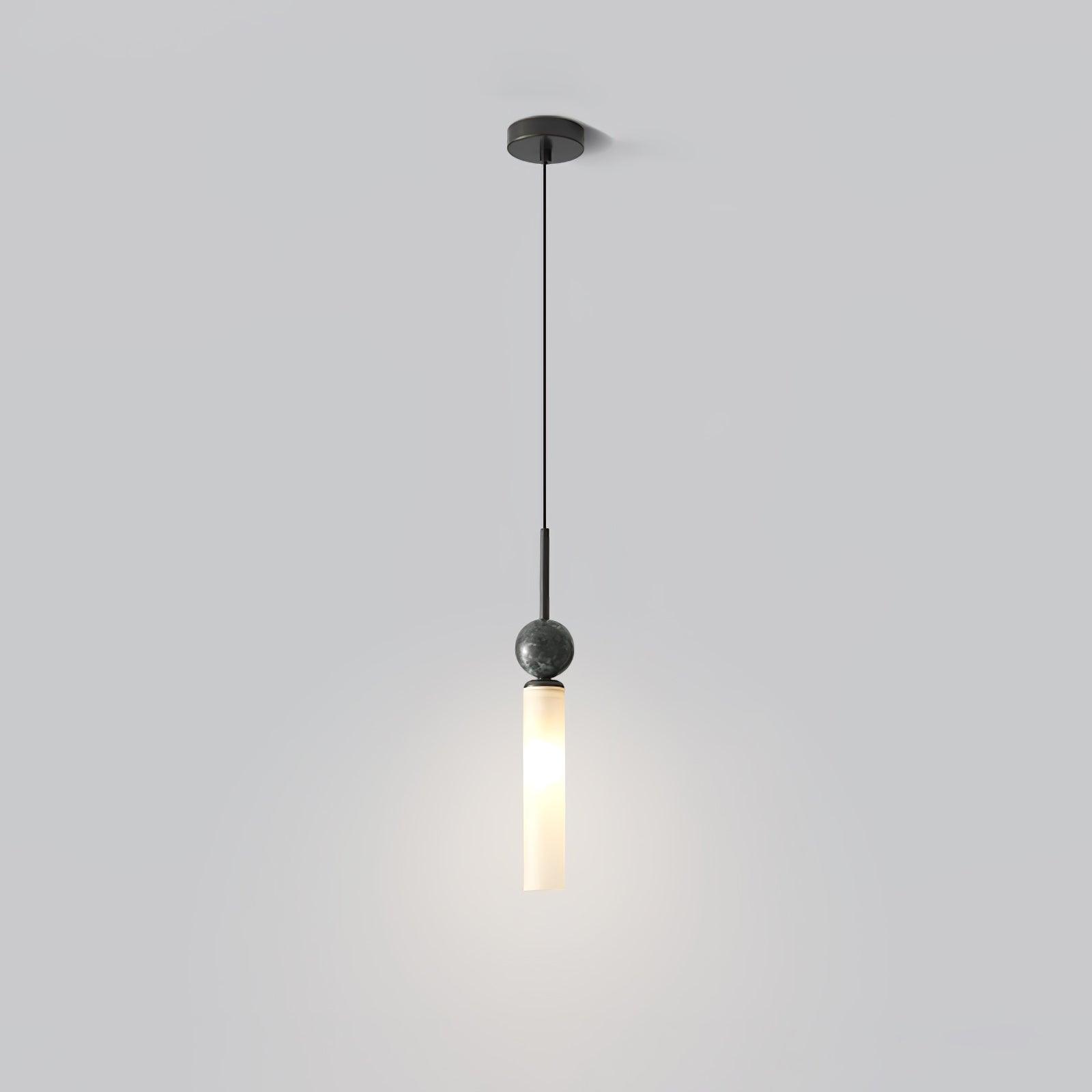 One-head Black & White option, with black canopy and stem, veined dark sphere and glowing white cylindrical diffuser