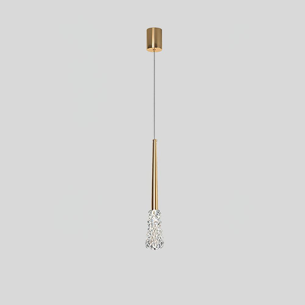 Gold wall-mounted fixture with a narrow stem and clear textured shade