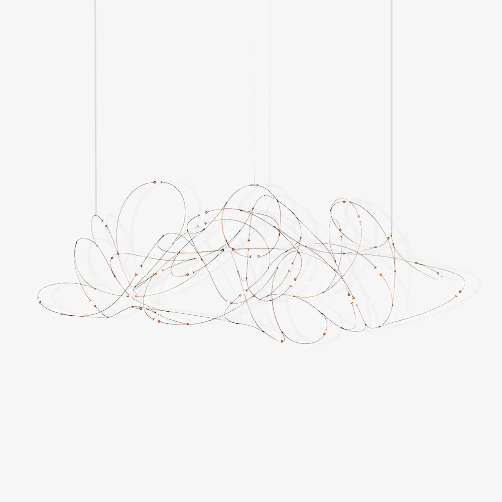 Wide irregular looping-wire pendant with small light fittings suspended on white