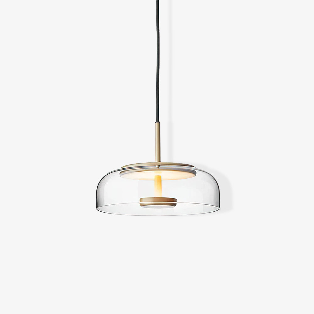 Blossi pendant light with a glass dome and circular inner metal elements