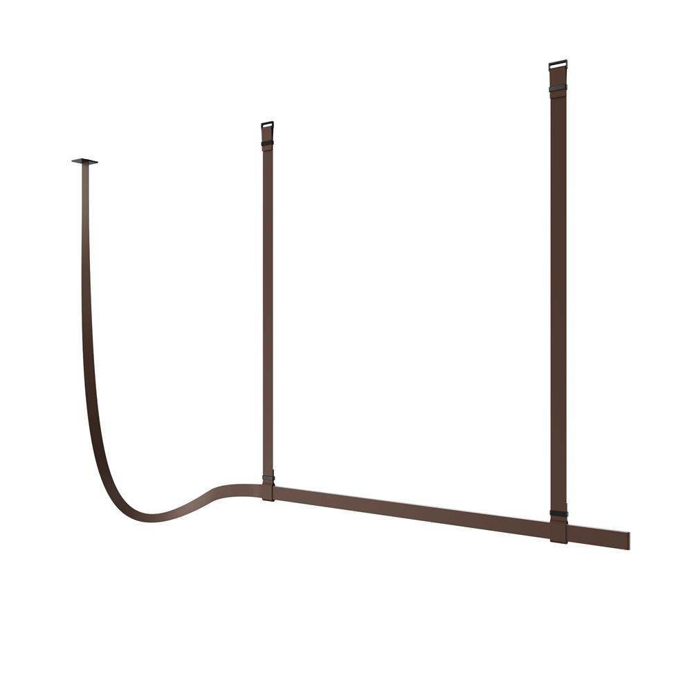 Brown Belt pendant light with a horizontal bar, two straight straps and a curved end
