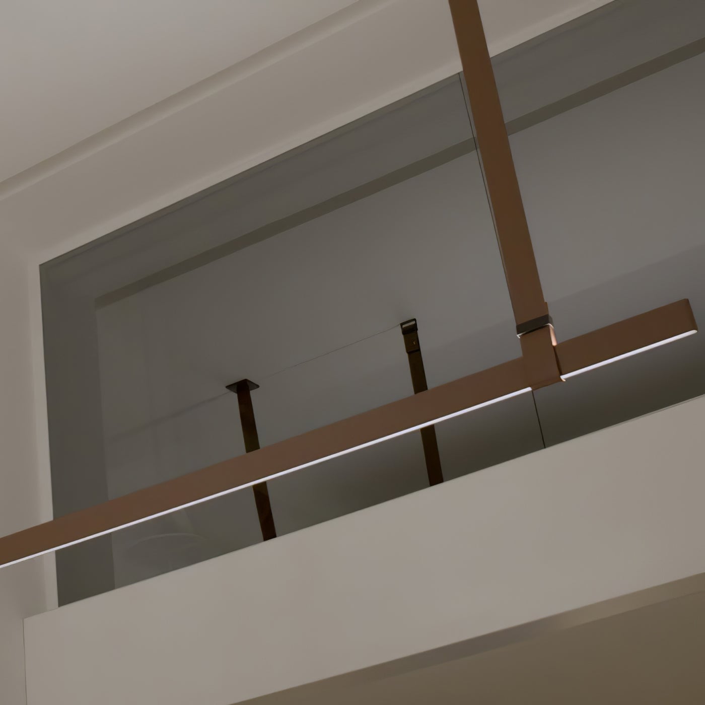 Brown straps and light profiles seen from below