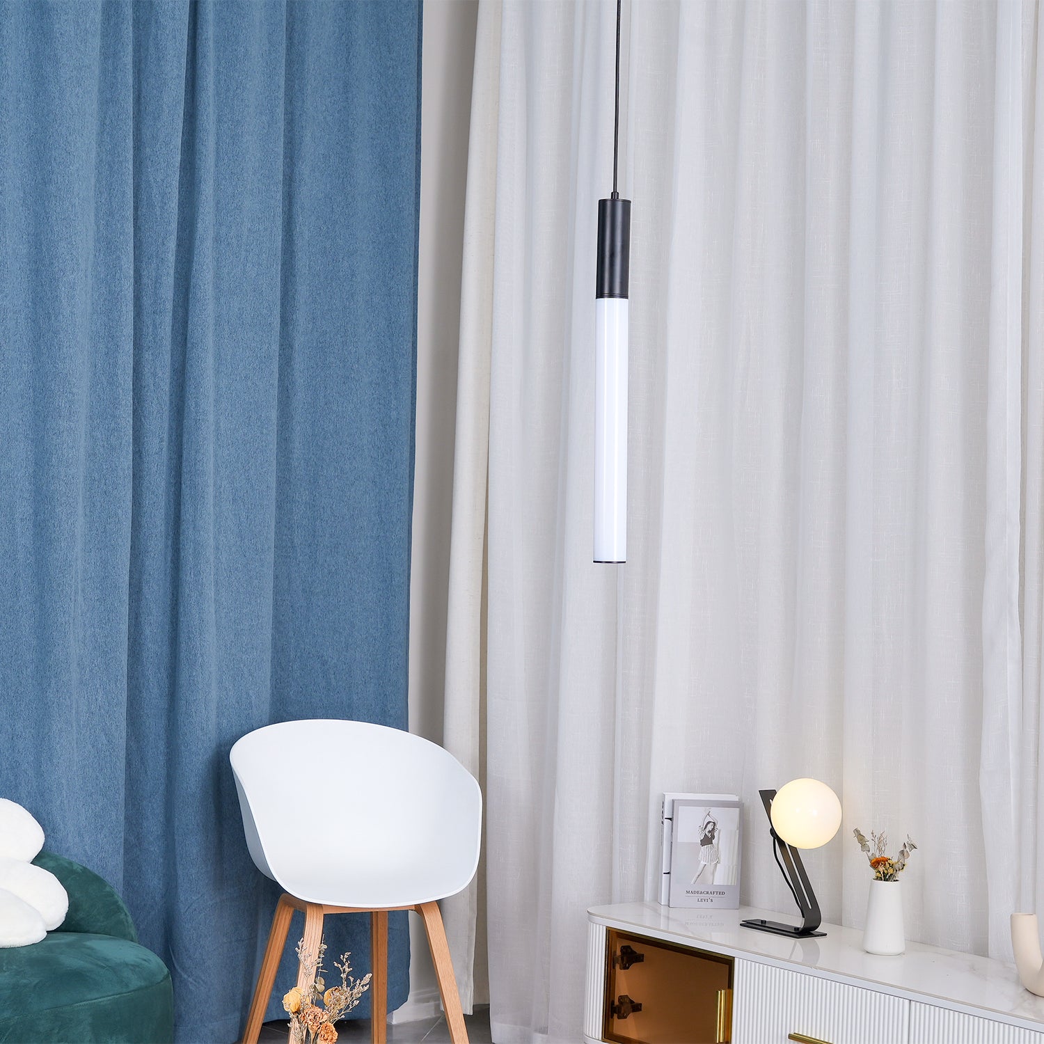 Black-and-White pendant in a seating corner