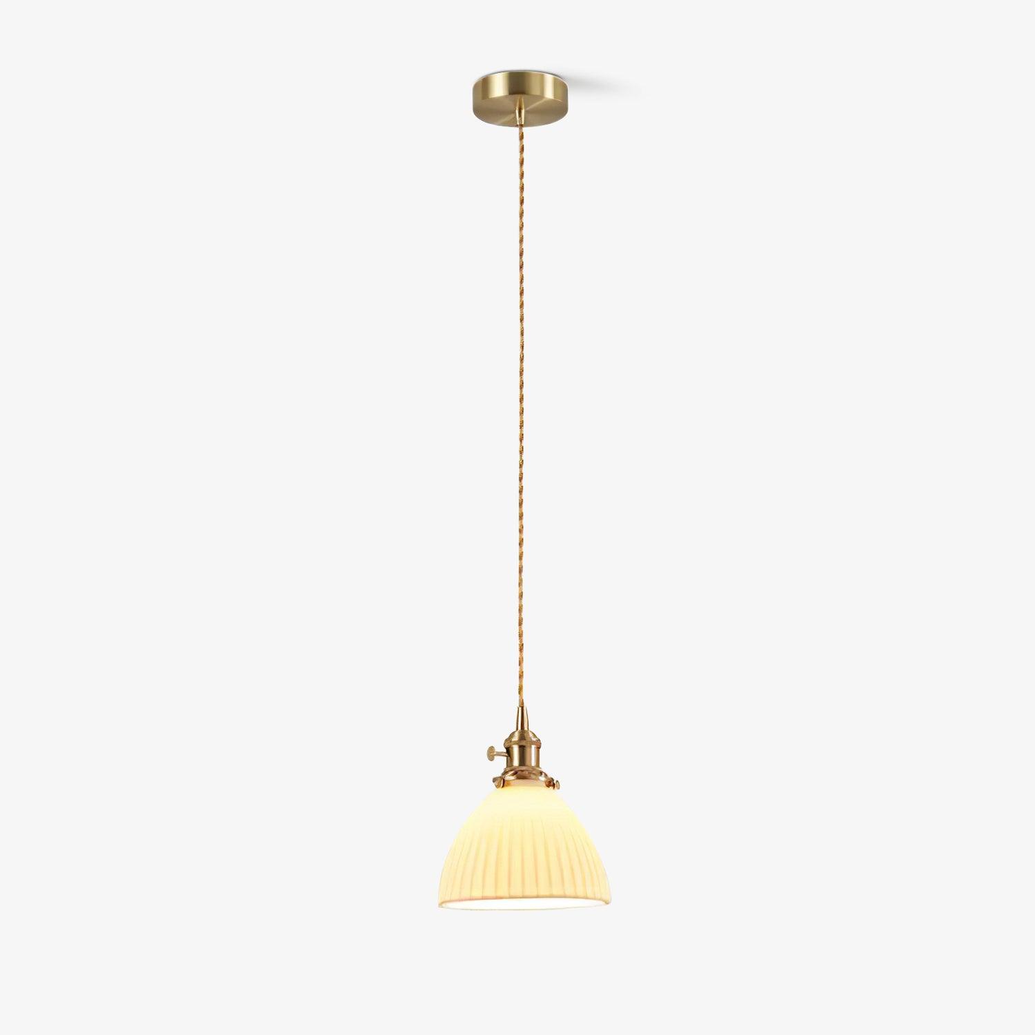 Brass Pleated Ceramic Pendant Lamp - Cueteks