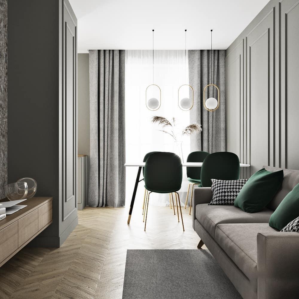 White globe lighting beside a bright dining area