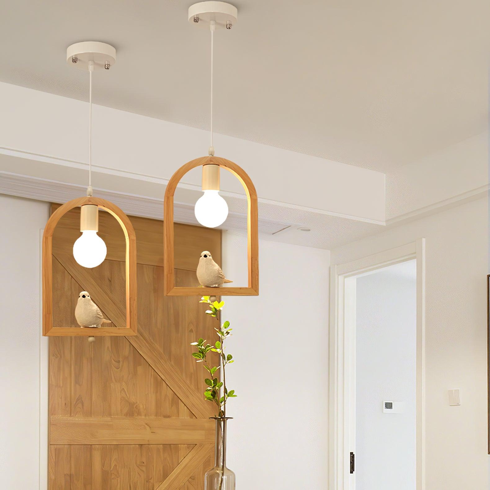 Wood Bird Resin Pendant Light - Cueteks