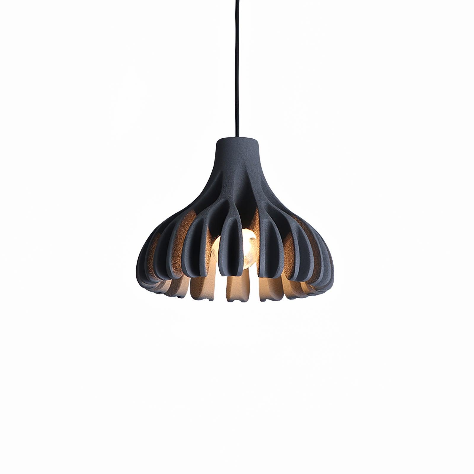 Coral Resin pendant in the Grey finish, with dark curved ribs and a visible bulb