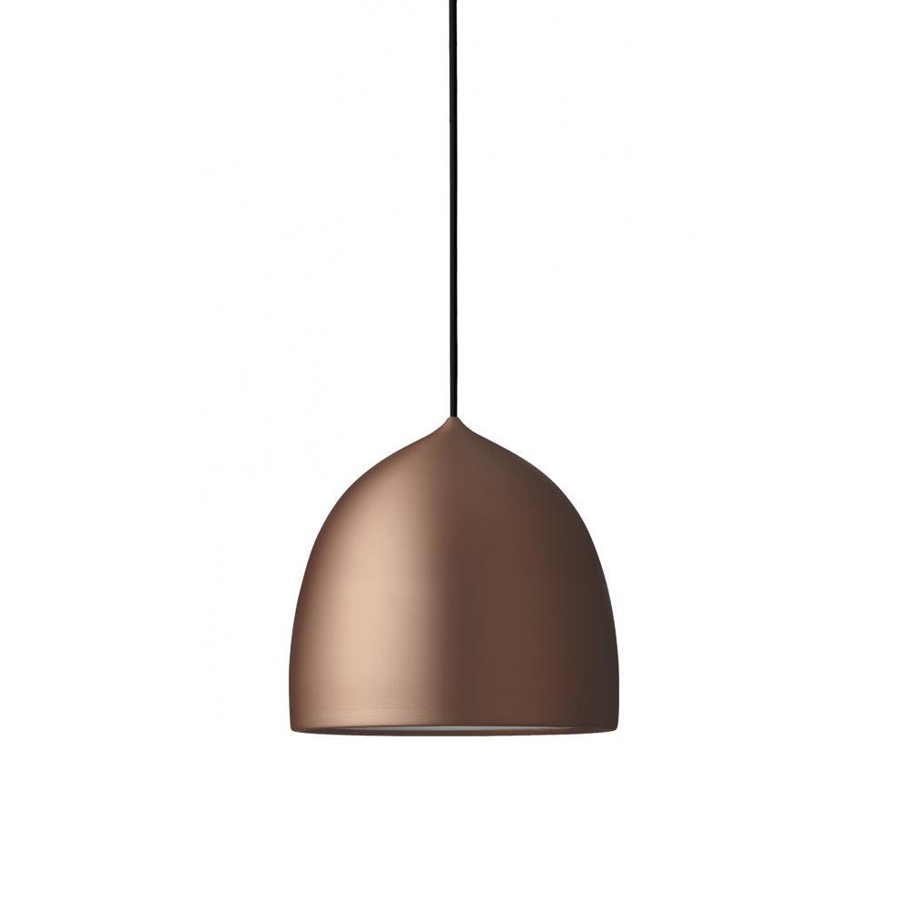 Copper-coloured bell pendant with a smooth curved shade