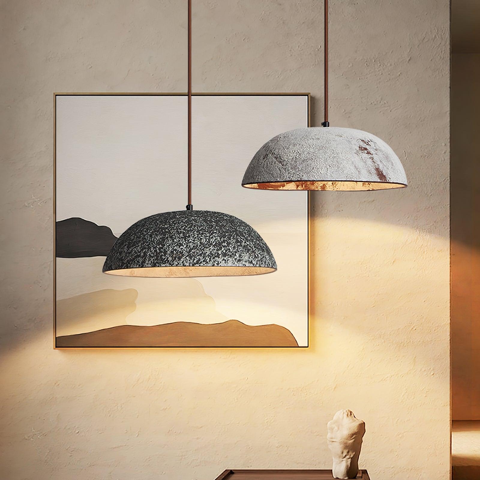 Black and White half-dome pendants at staggered heights