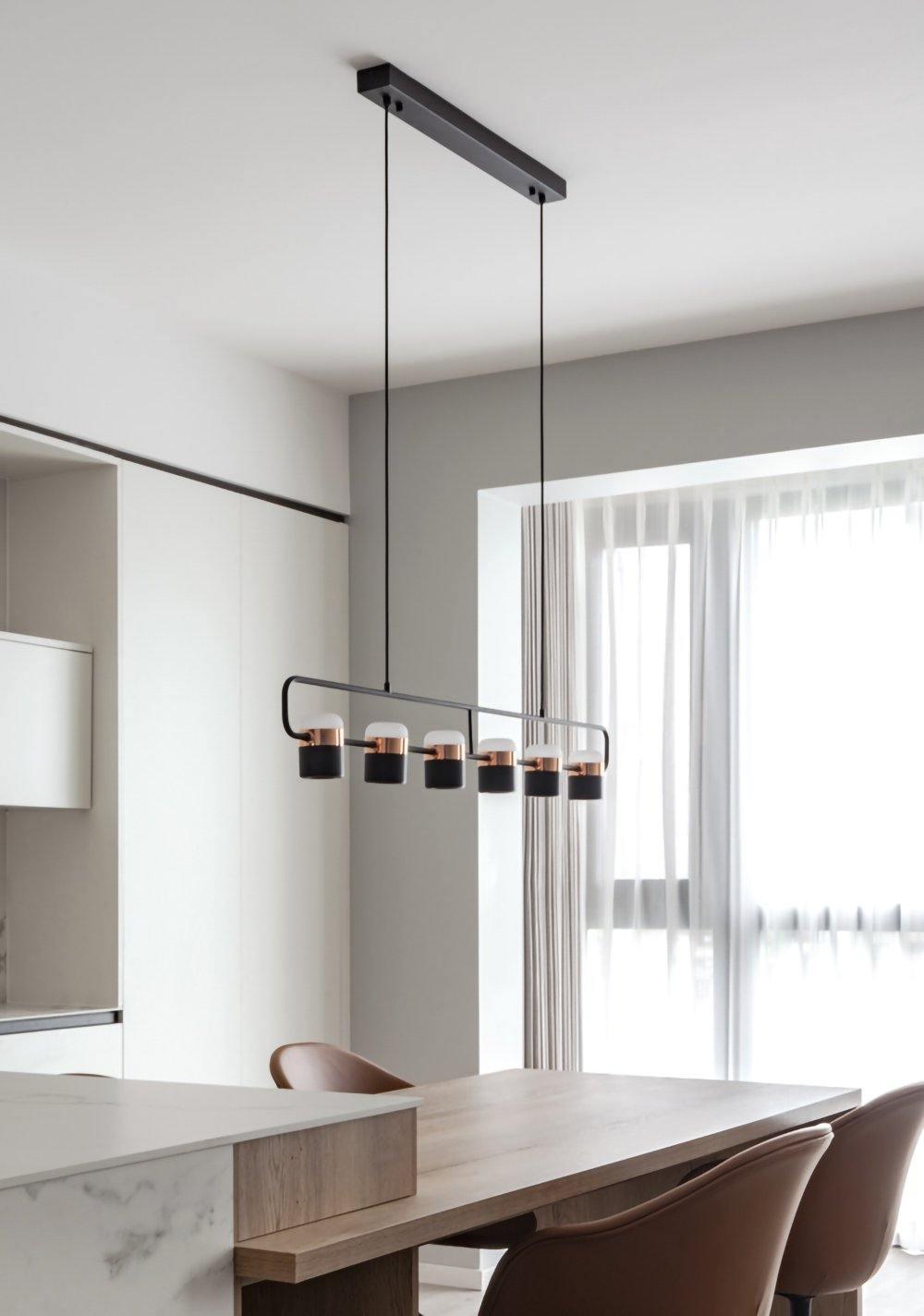 Adjustable LED pendant light with an open geometric frame