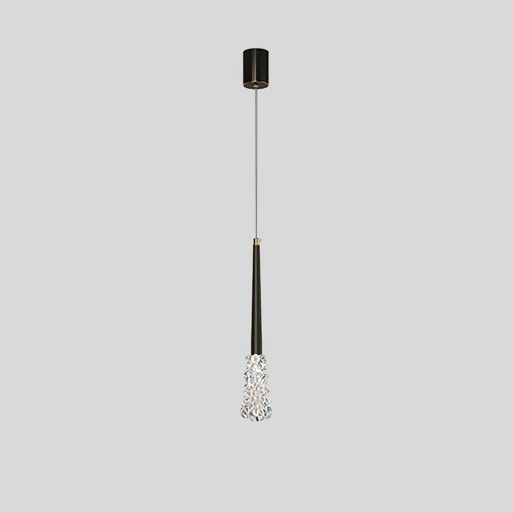 Dark wall-mounted fixture with a narrow stem and clear textured shade