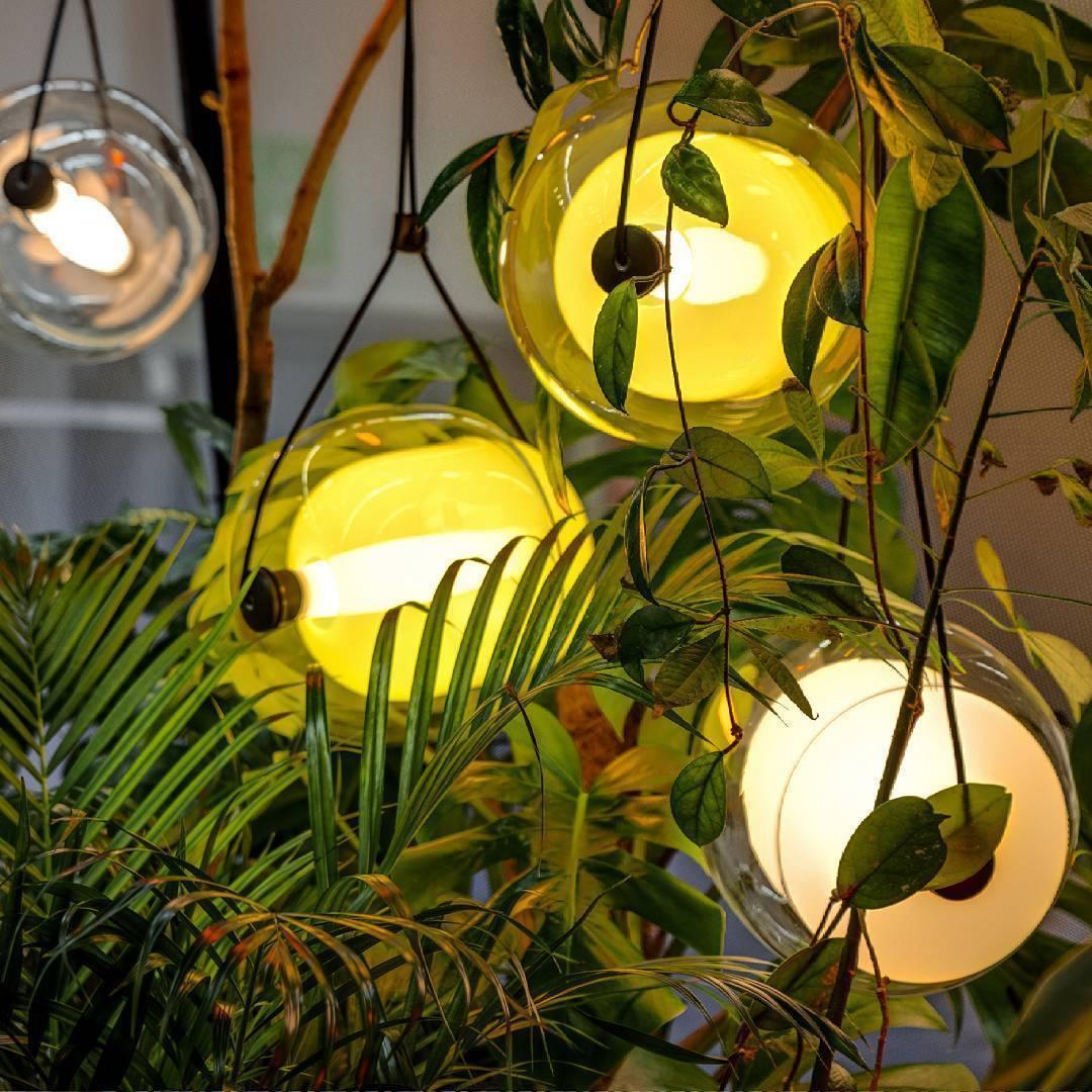 Yellow glass capsules among leafy plants