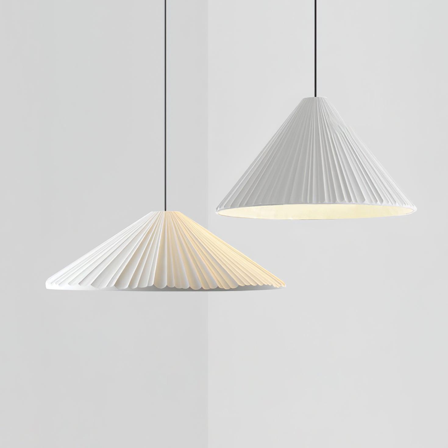 White pleated pendants with different conical proportions