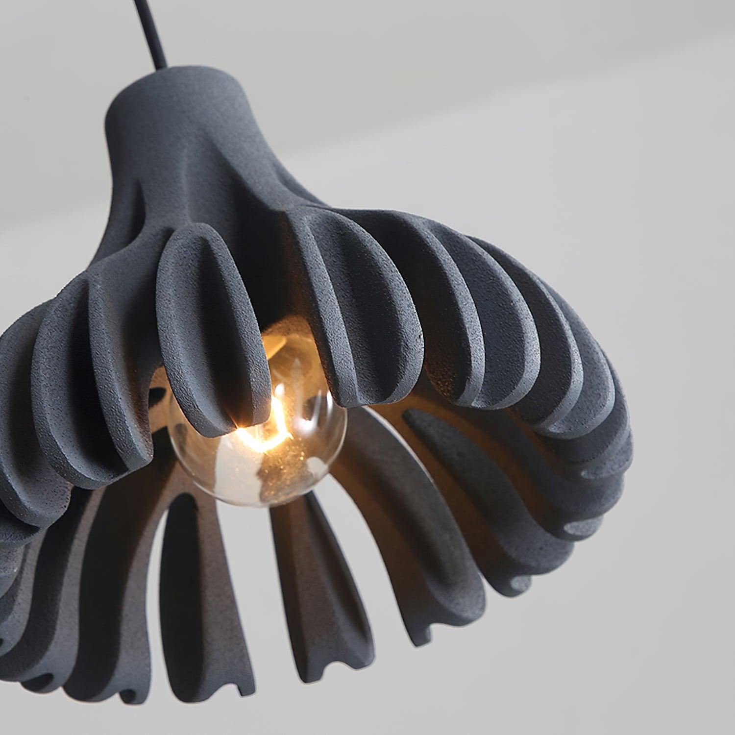 Close view of textured dark resin ribs around a bulb