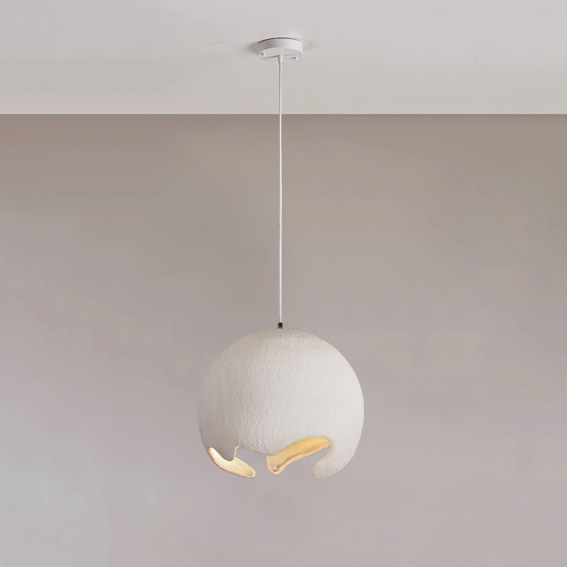 Large white textured globe with a pale suspension cable and canopy