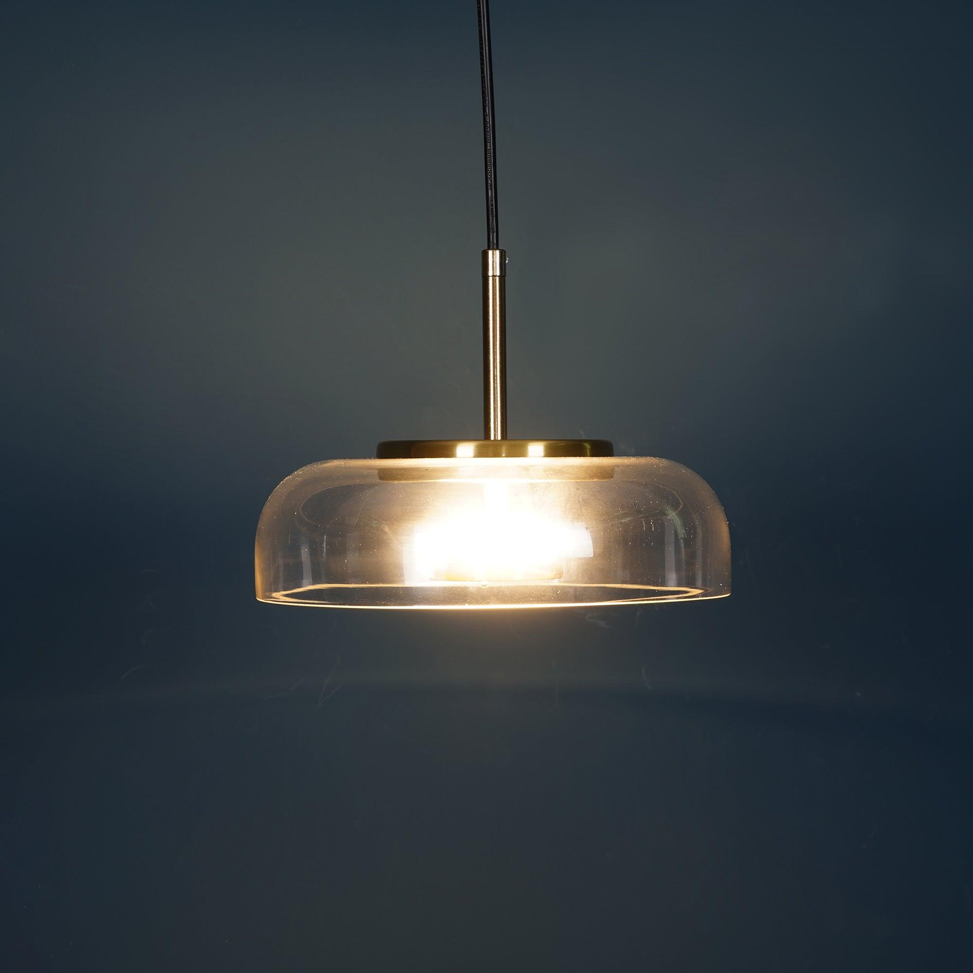 Blossi pendant light with a glass dome and circular inner metal elements