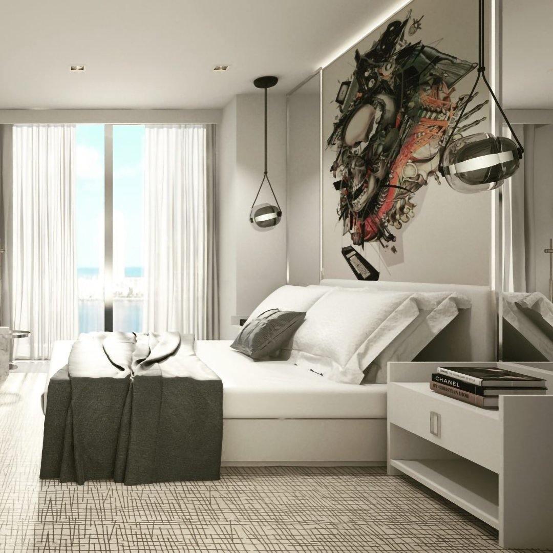 Clear capsule pendant in a bedroom