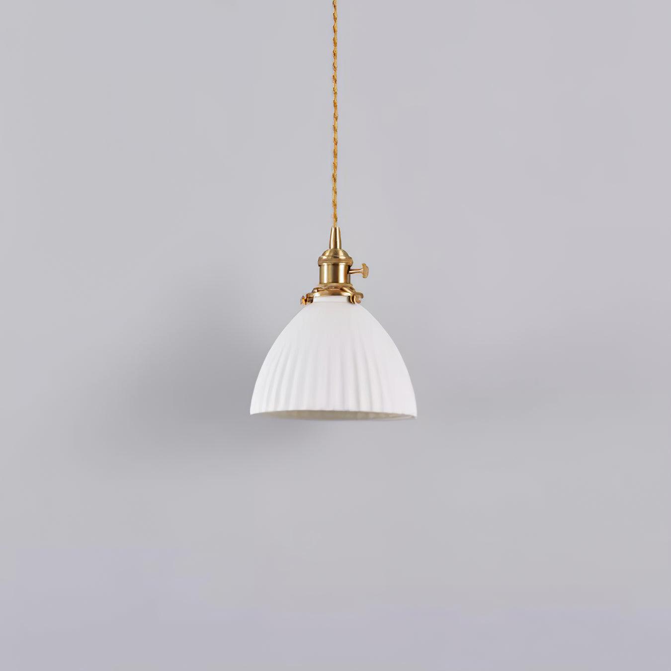 Brass Pleated Ceramic Pendant Lamp - Cueteks