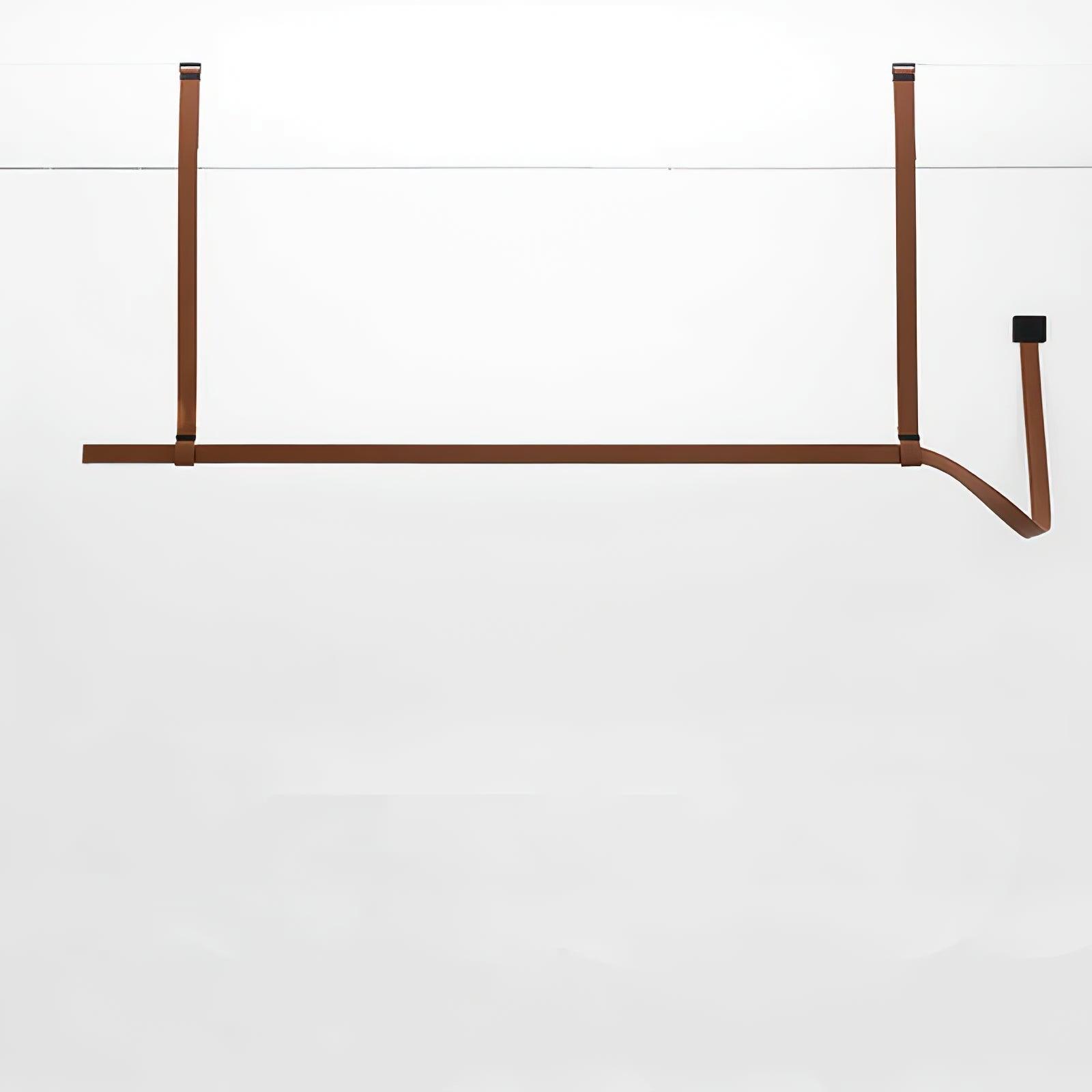 Brown linear pendant with curved tail on the right