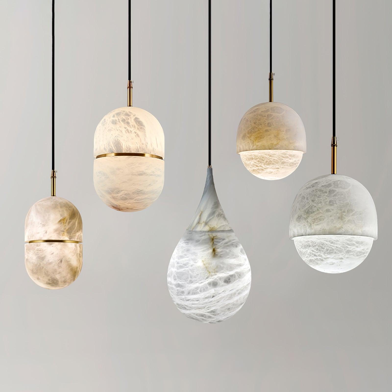 Mixed rounded and teardrop marble pendant forms
