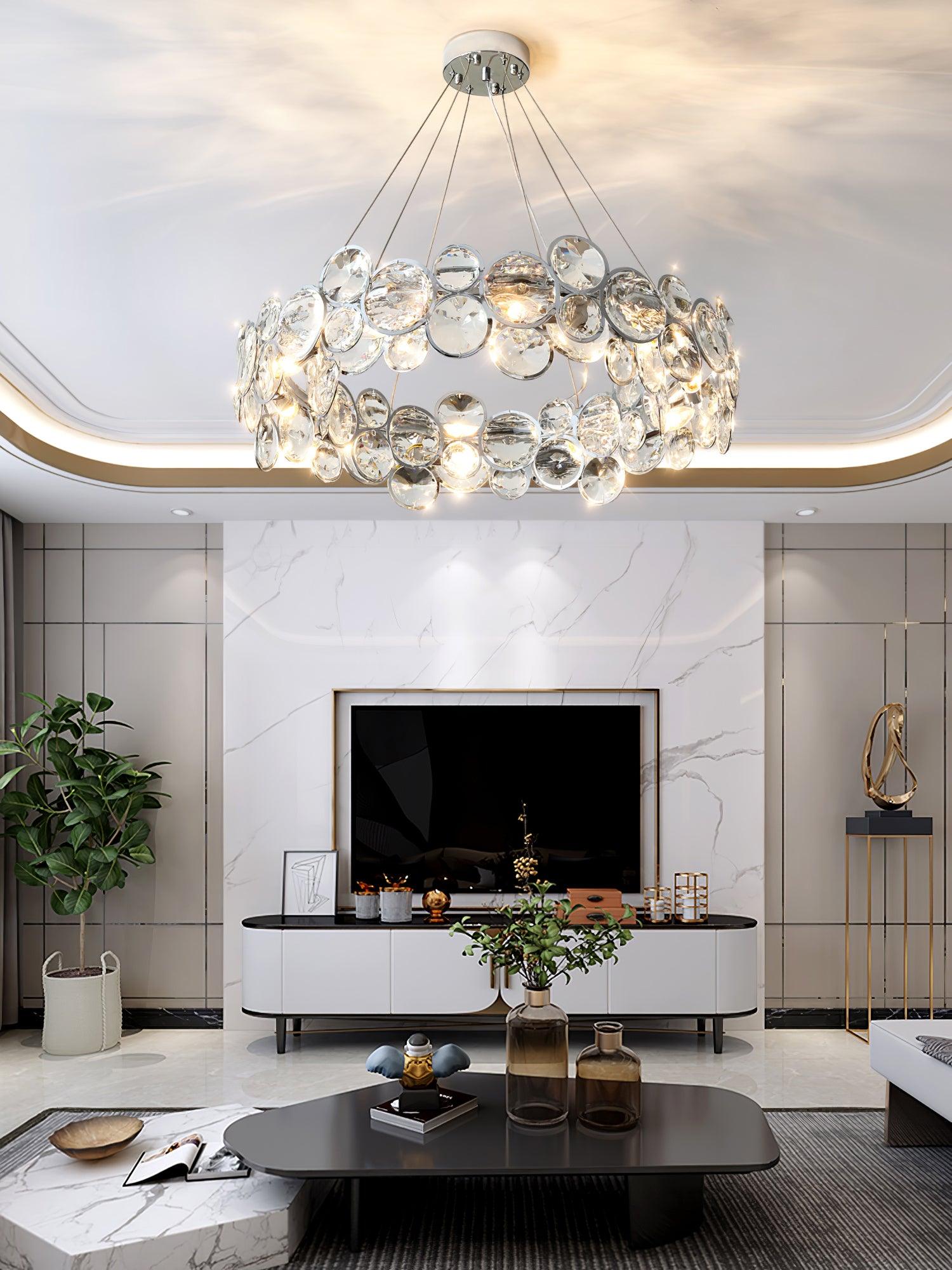 Chrome Round Crystal Chandelier - Cueteks