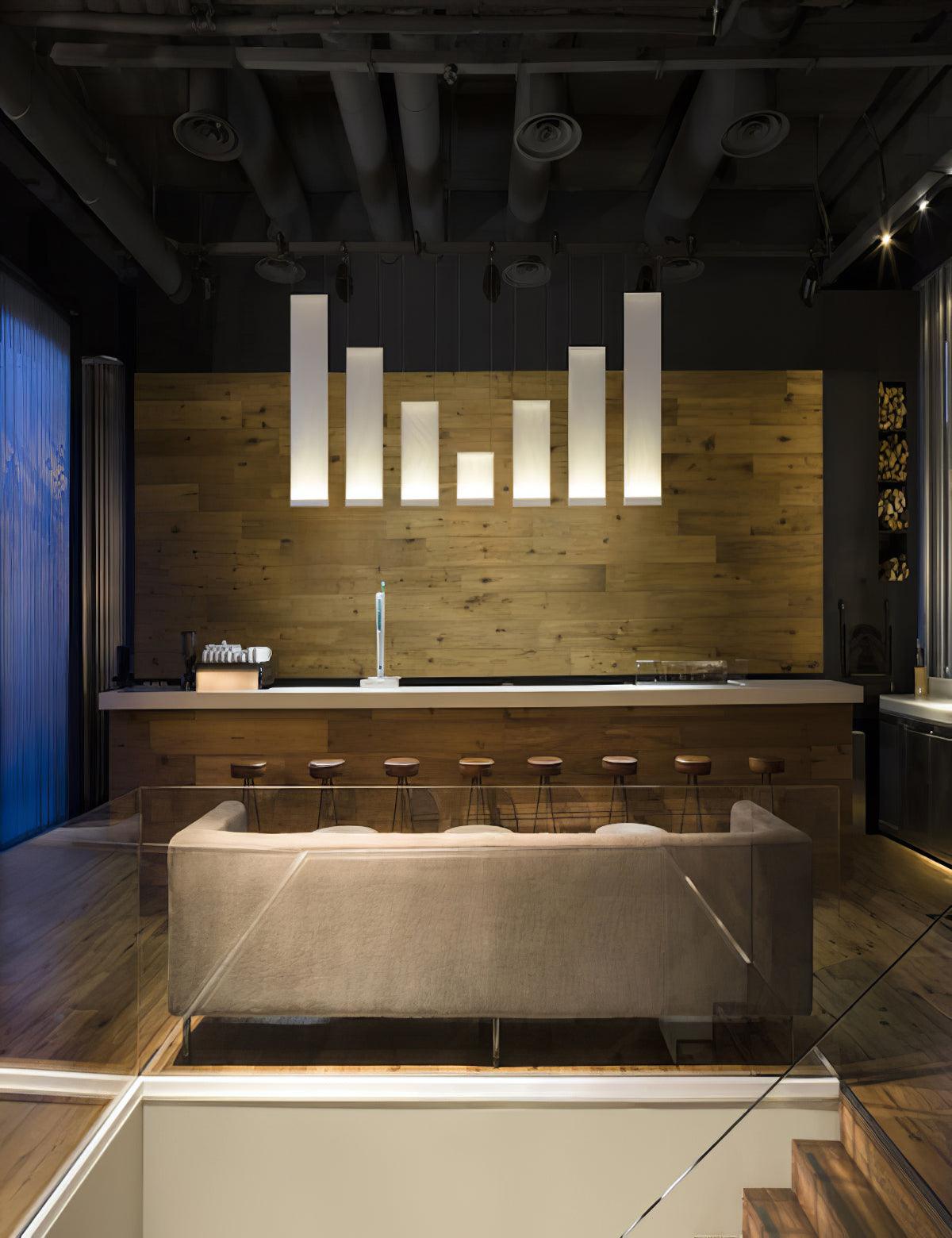 Fabric light installation above a bar counter