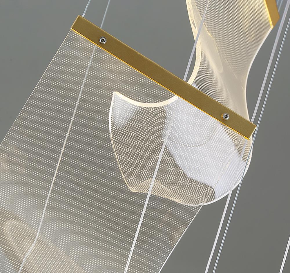 Close-up of acrylic sheet, gold-coloured strip and fixing screws