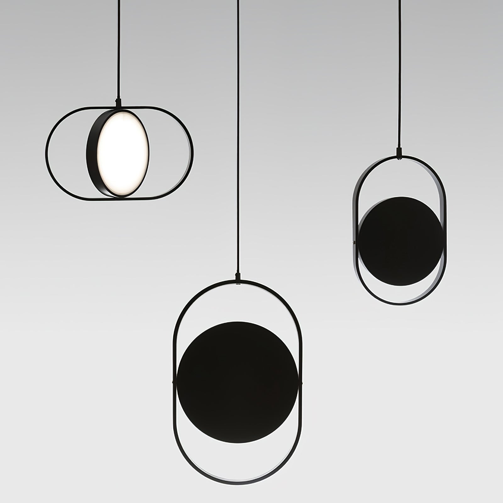 Black KUU frames showing lit and dark circular surfaces