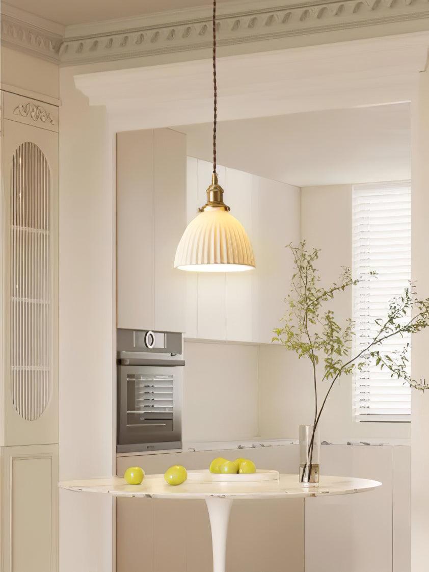Brass Pleated Ceramic Pendant Lamp - Cueteks
