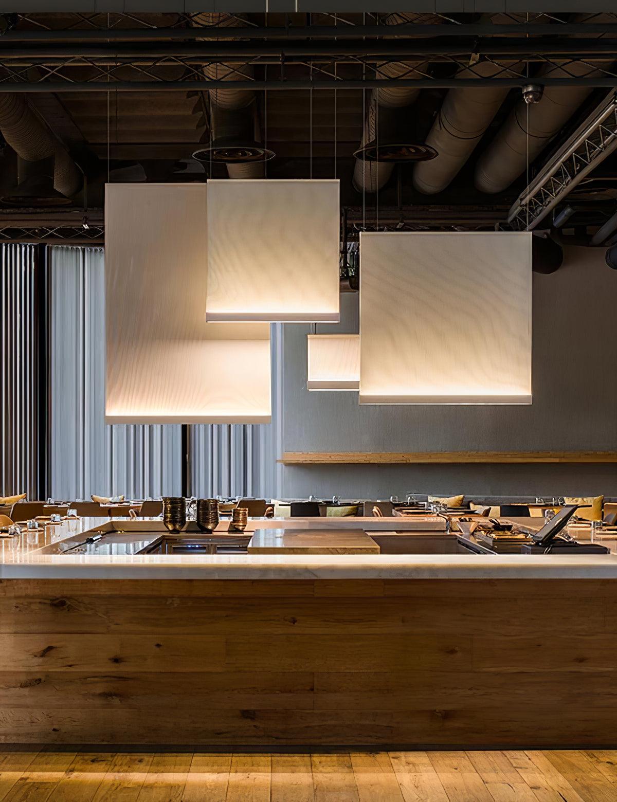 Large fabric panels in a restaurant setting