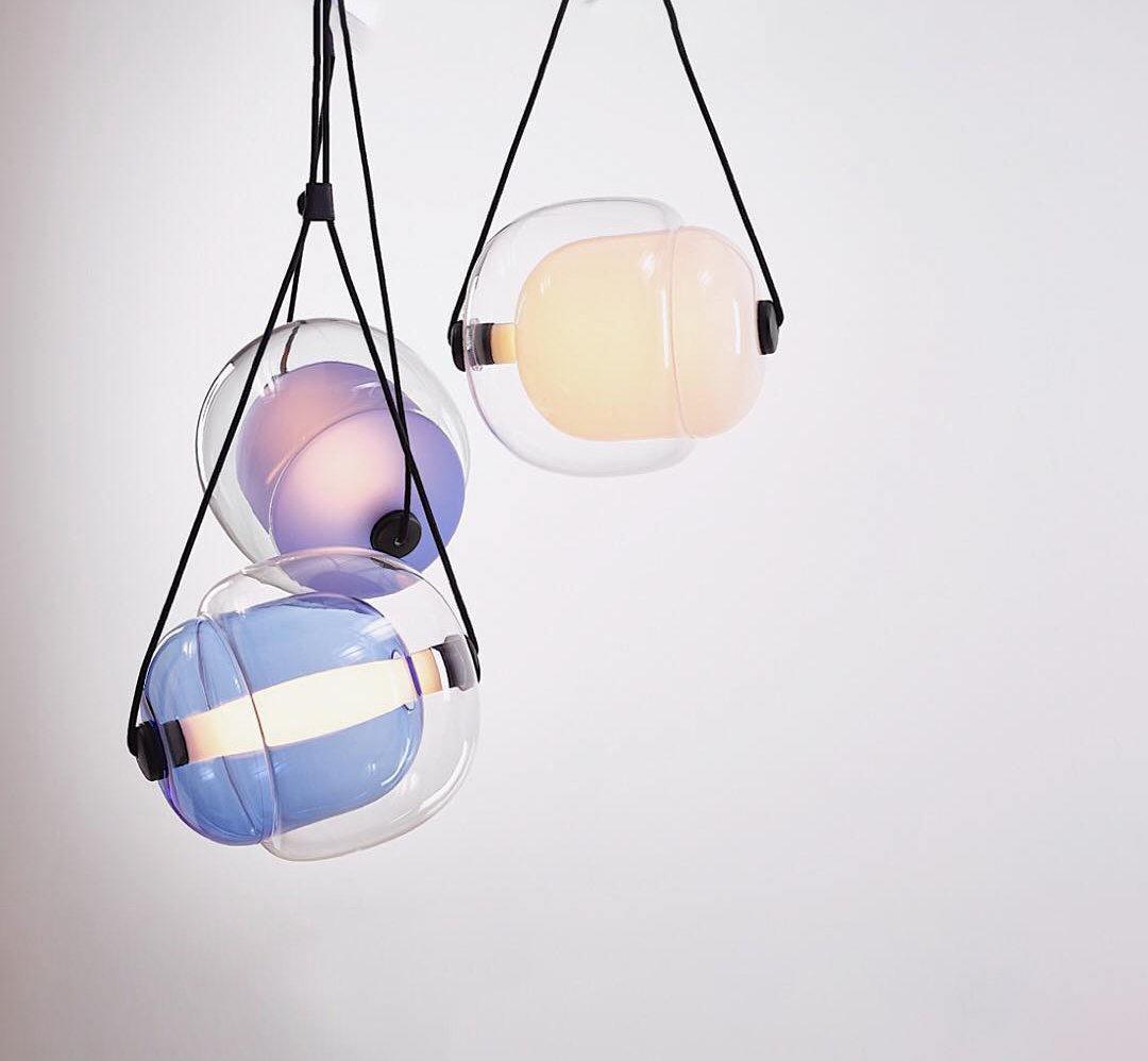 Blue and opaline layered-glass pendants