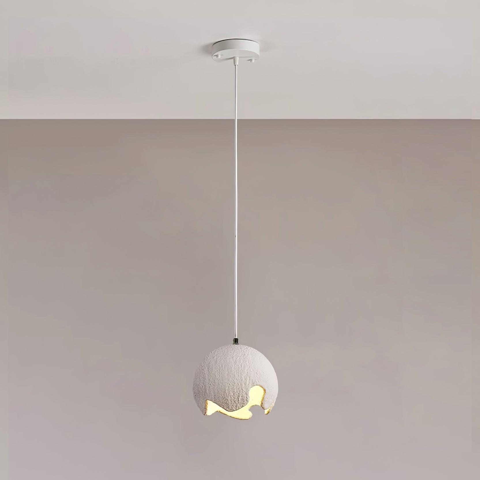 Small white textured globe with a pale suspension cable and round canopy