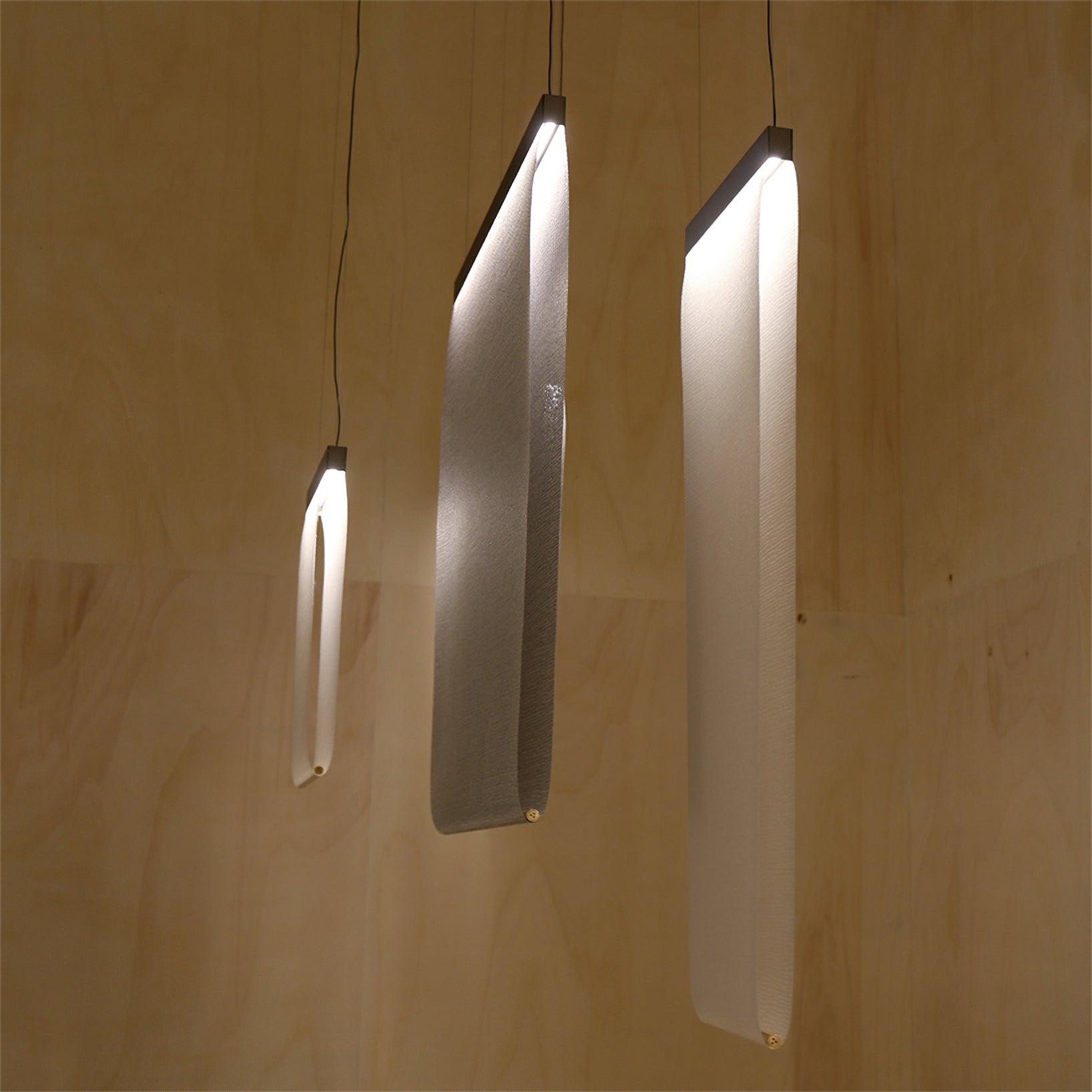 Angled side view of suspended textile panels