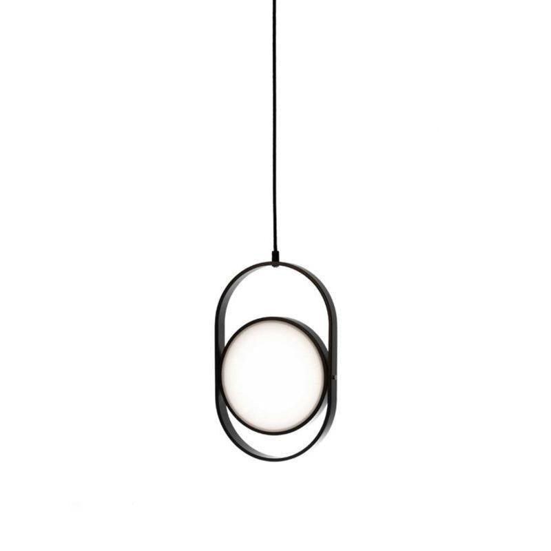 Vertical Black oval pendant on a plain background