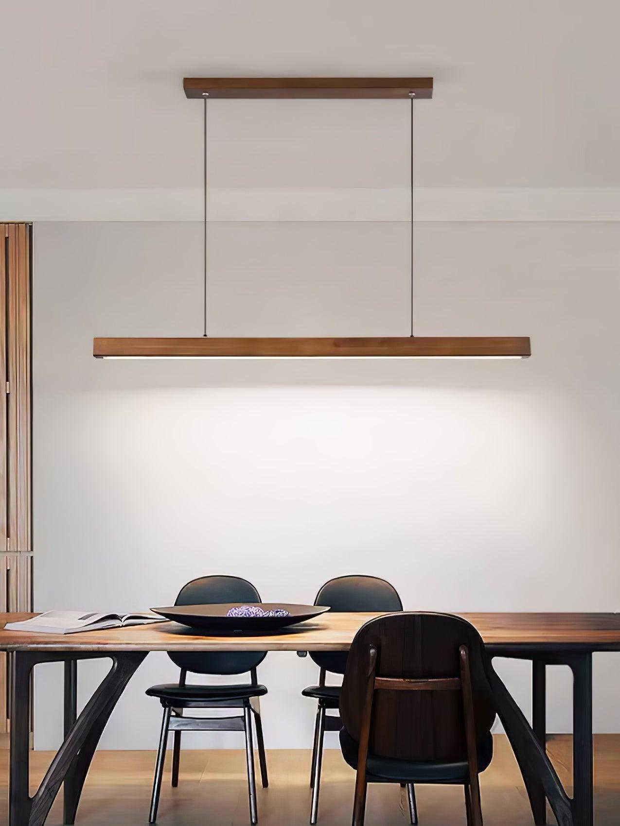Narrow Walnut-colour canopy and suspended bar in a dining room