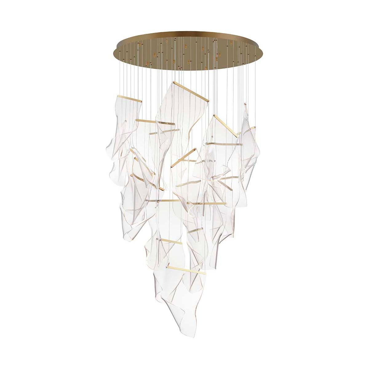 Eighteen-head acrylic cascade with gold-coloured strips and round canopy