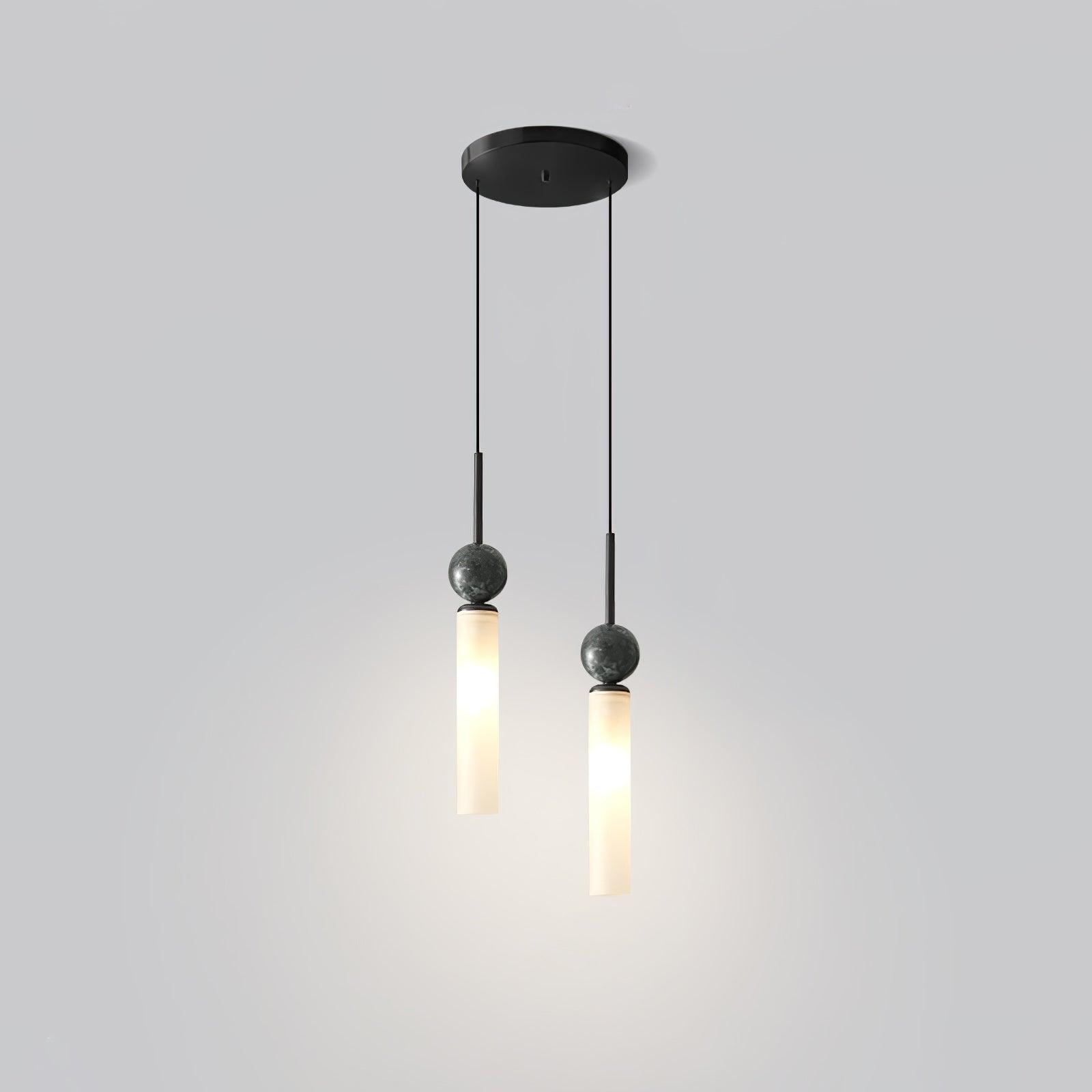 Two-head Black & White option, with shared black canopy, black stems, veined dark spheres and lit white tubes