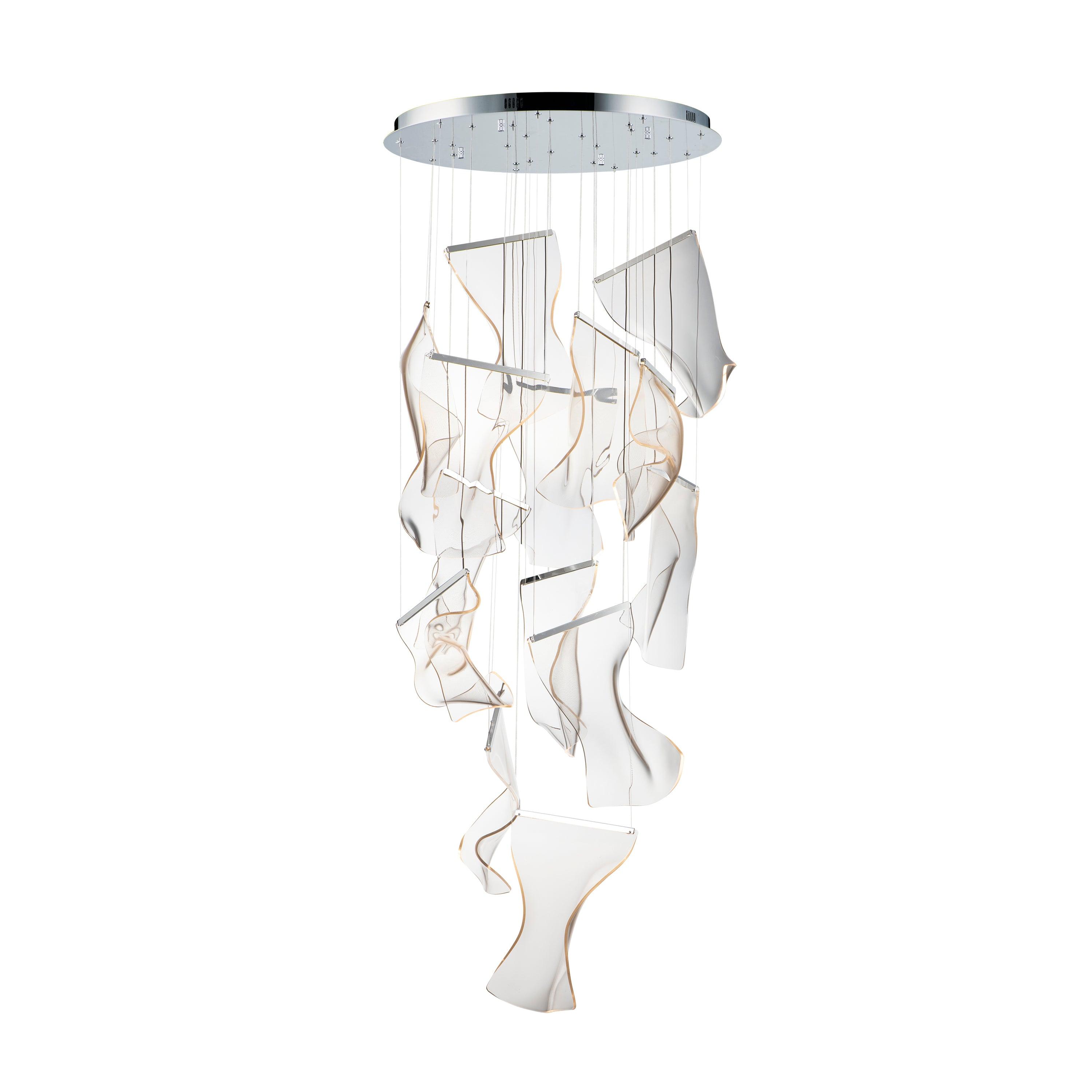 Twelve-head acrylic cascade with a round silver-coloured canopy