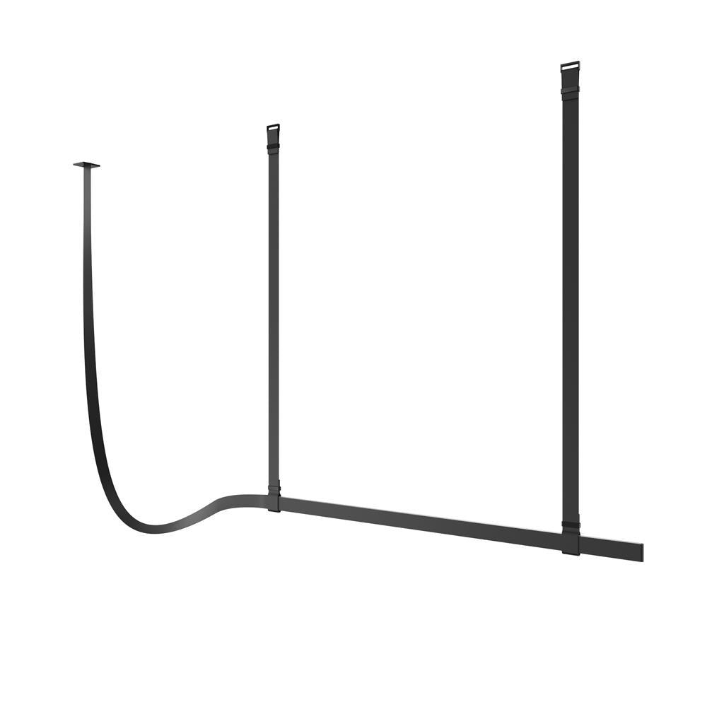 Black Belt pendant light suspended from three ceiling points with a curved strap at one end