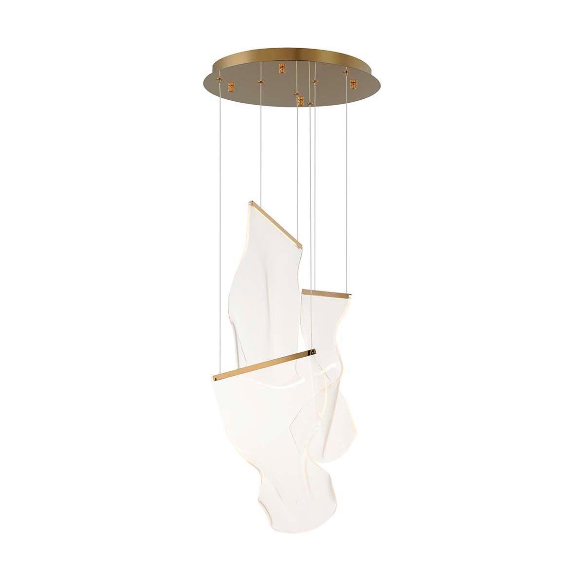 Three clear acrylic waves with gold-coloured strips below a round canopy