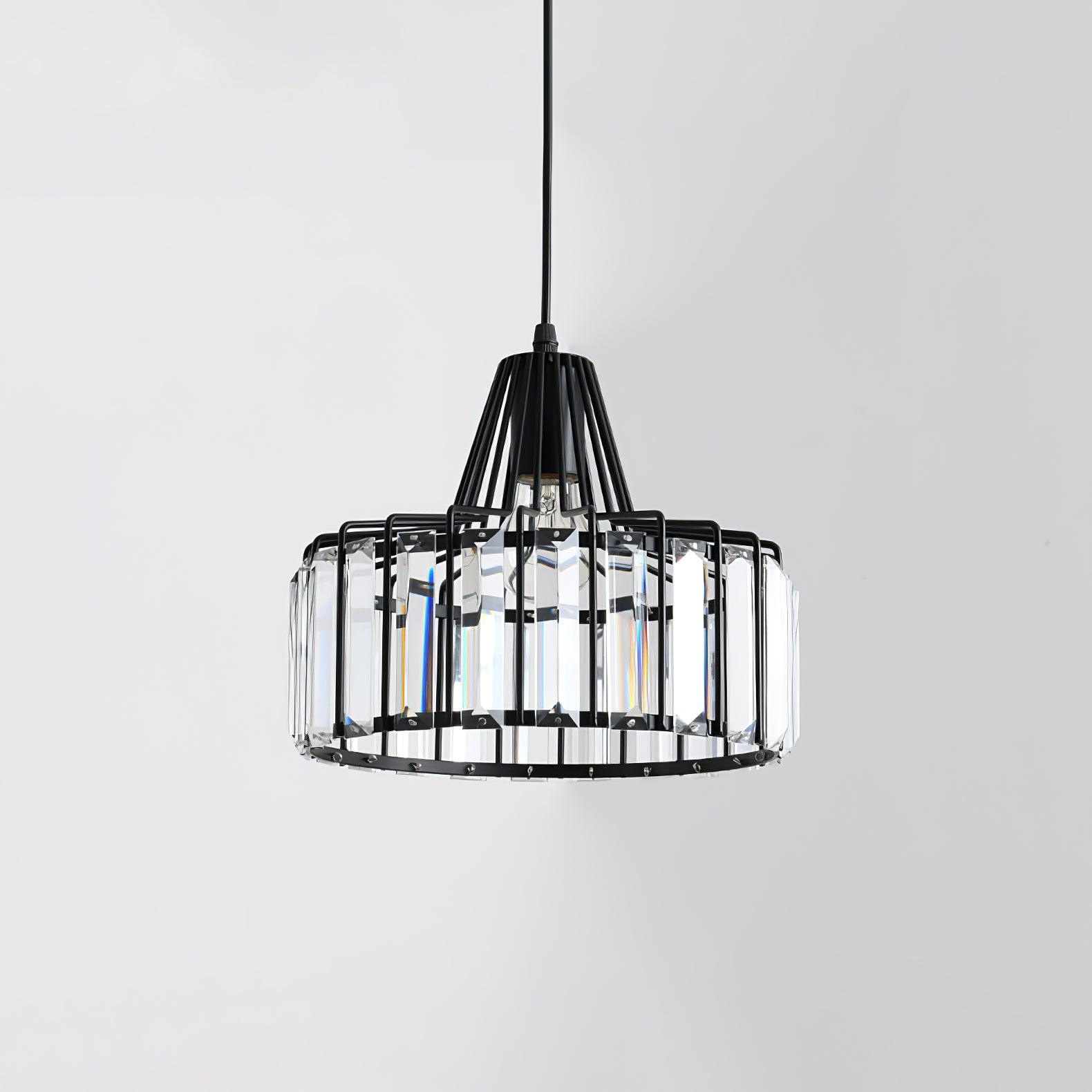 Unlit black frame and clear glass drum shade